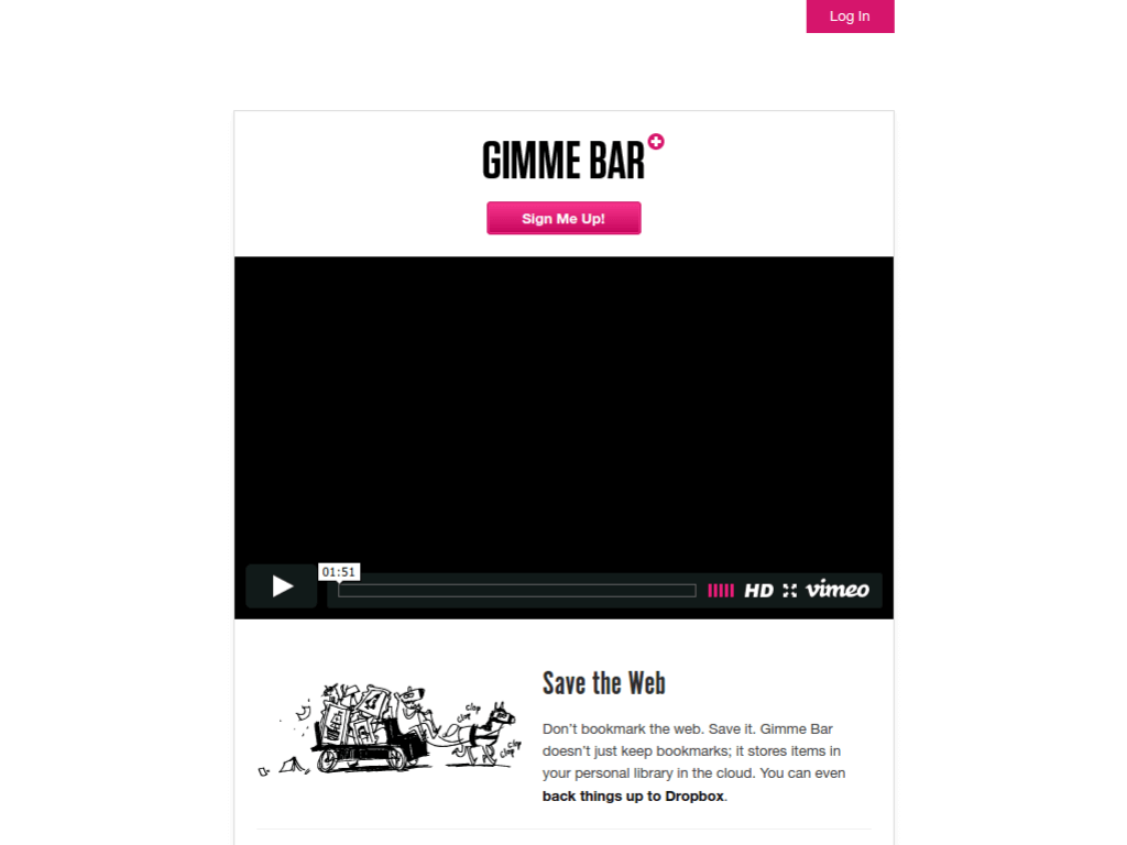 Homepage screenshot of GimmeBar