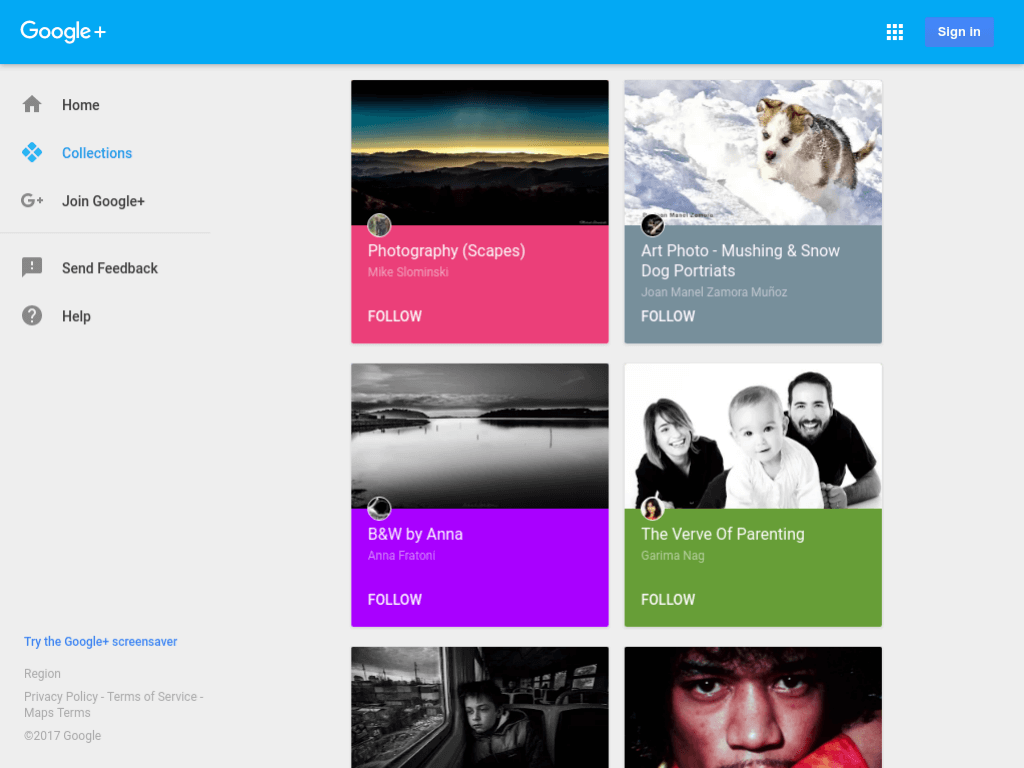 Homepage screenshot of Google+