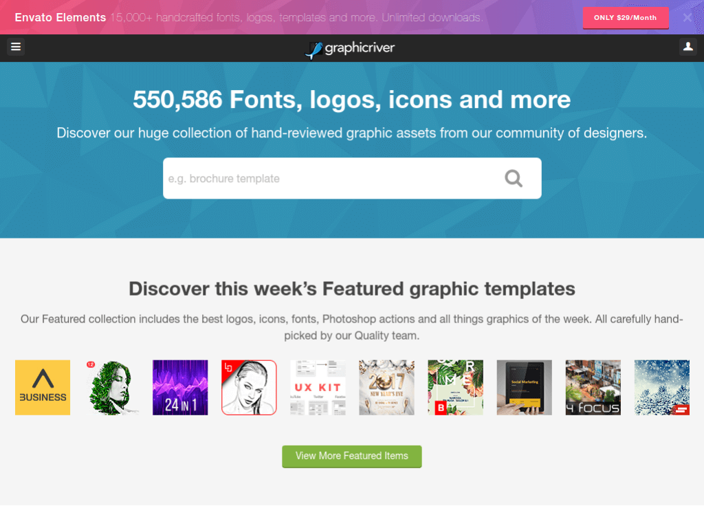 Homepage screenshot of GraphicRiver
