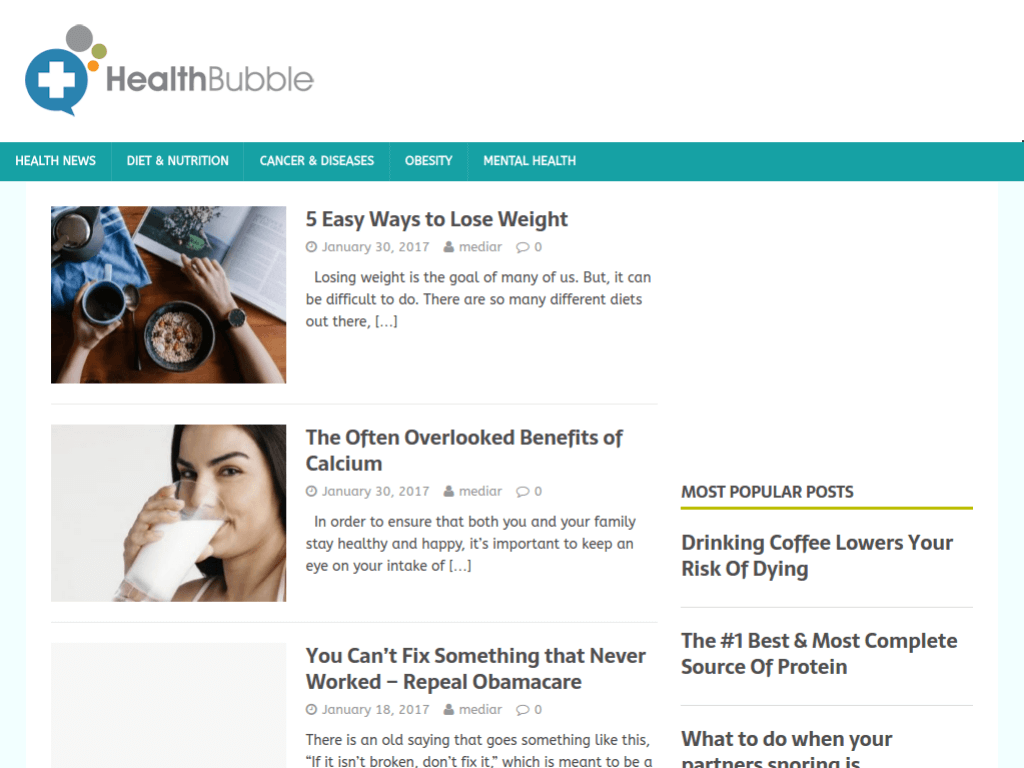 Homepage screenshot of HealthBubble