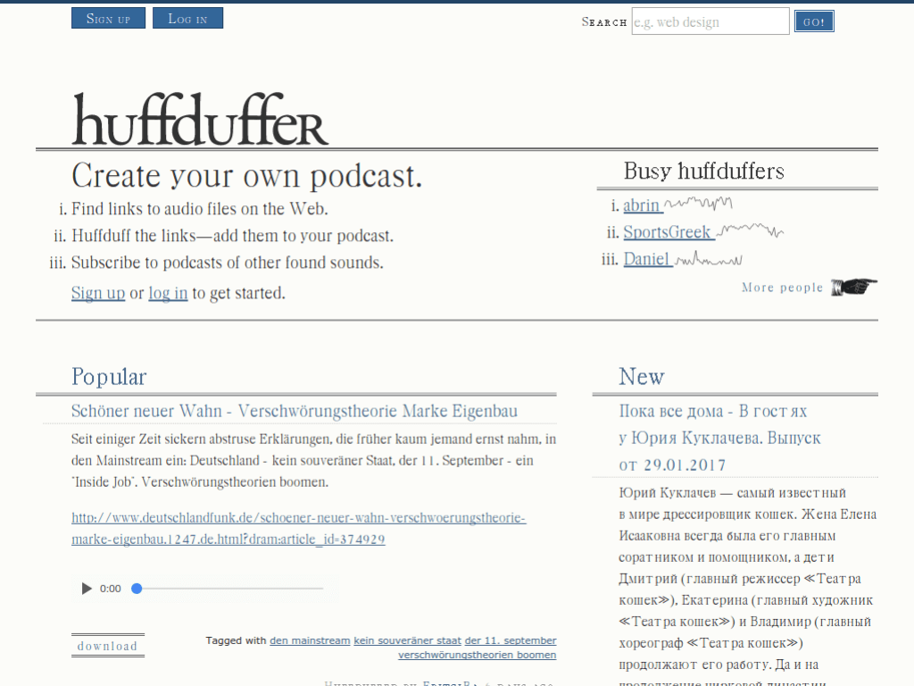 Homepage screenshot of HuffDuffer
