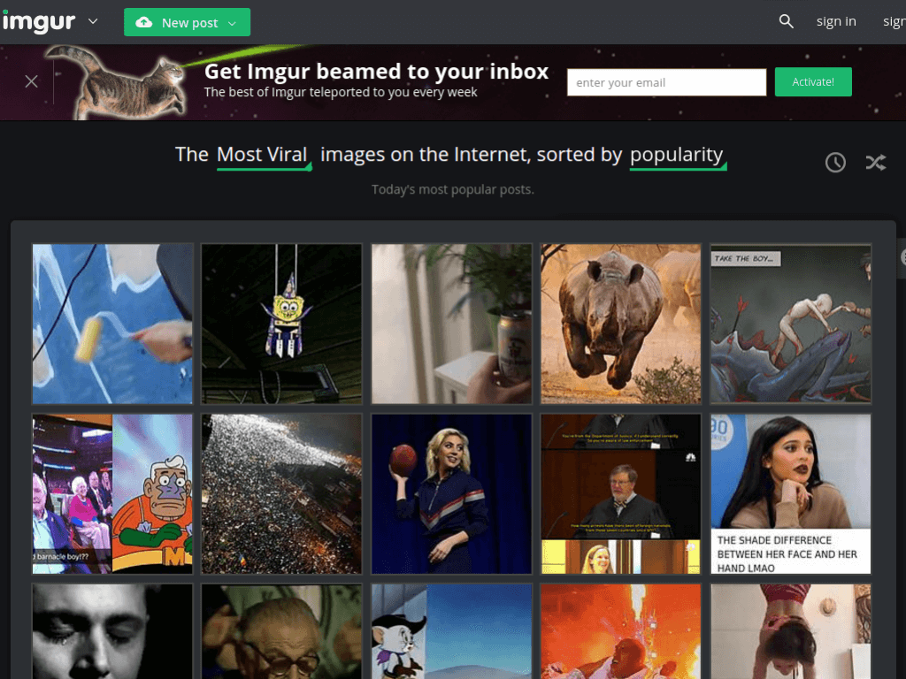 Homepage screenshot of Imgur