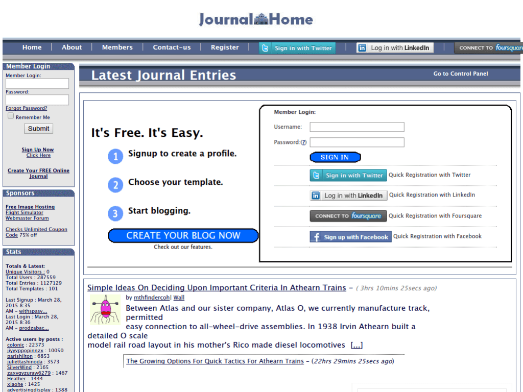 Homepage screenshot of Journal Home