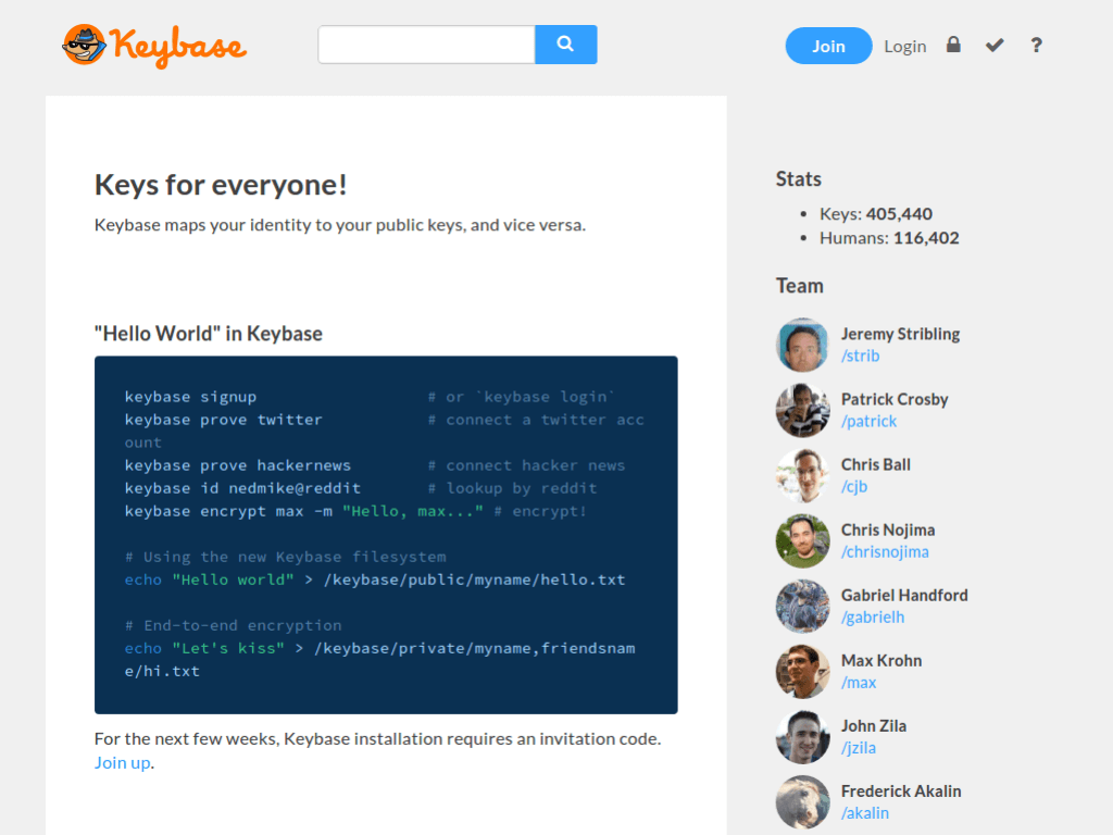 Homepage screenshot of Keybase
