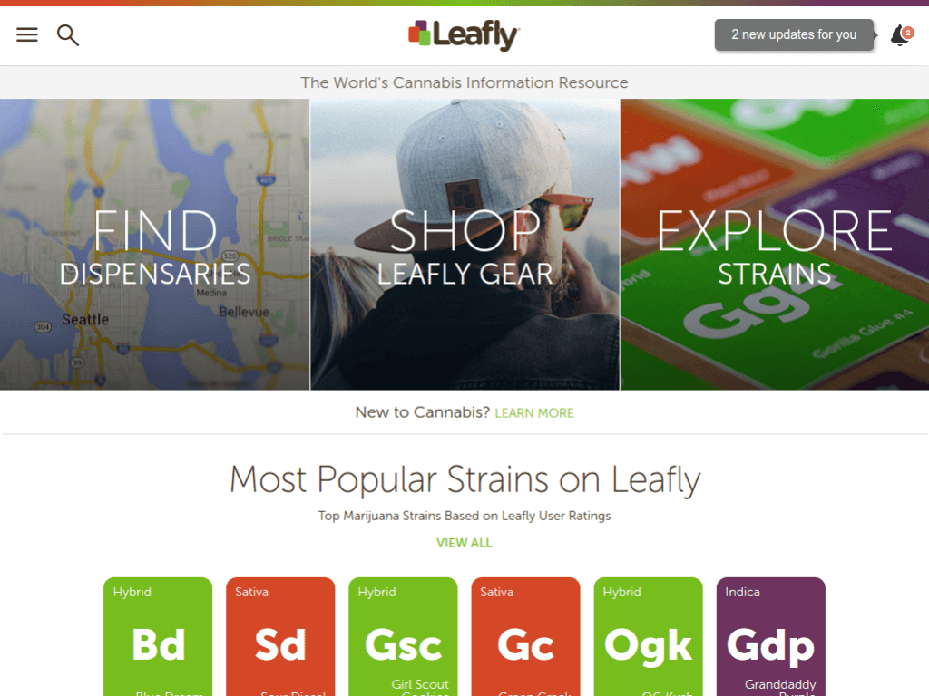 Homepage screenshot of Leafly