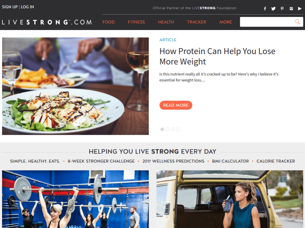 Homepage screenshot of Livestrong