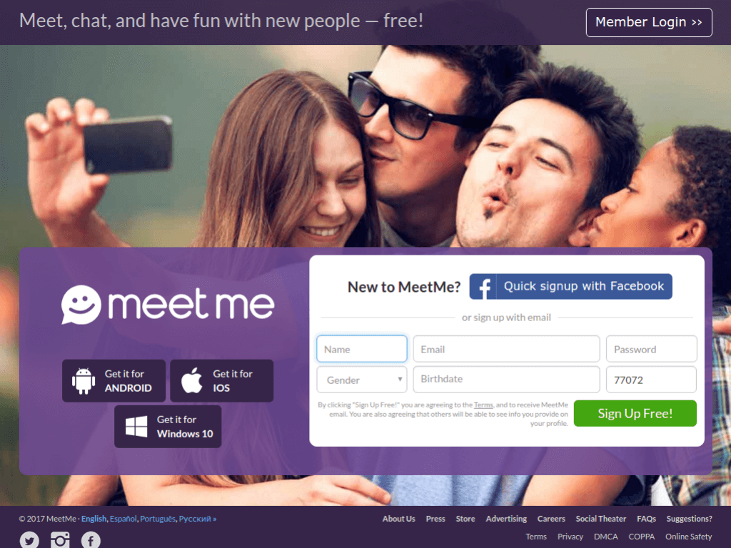 Homepage screenshot of Meet Me