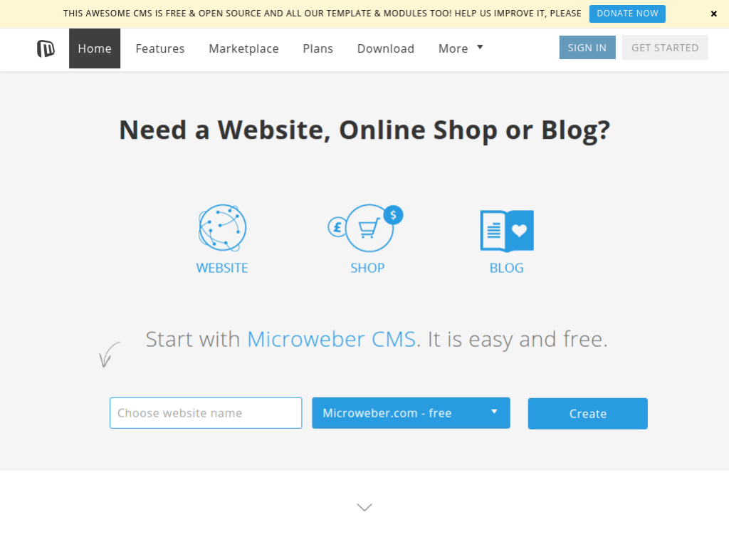 Homepage screenshot of Microweber