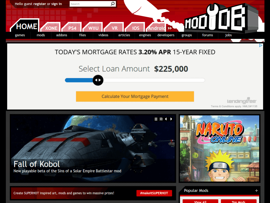 Homepage screenshot of Mod DB