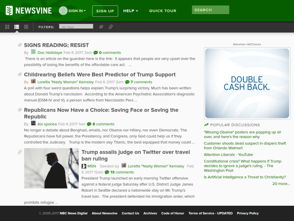 Homepage screenshot of News Vine