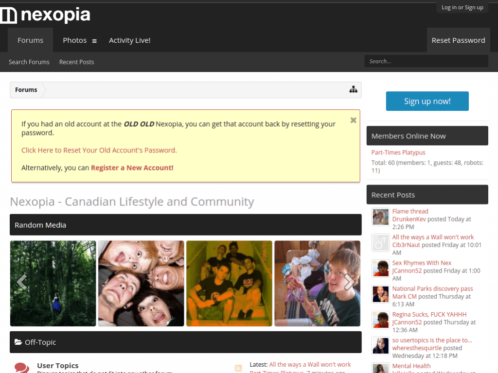 Homepage screenshot of Nexopia