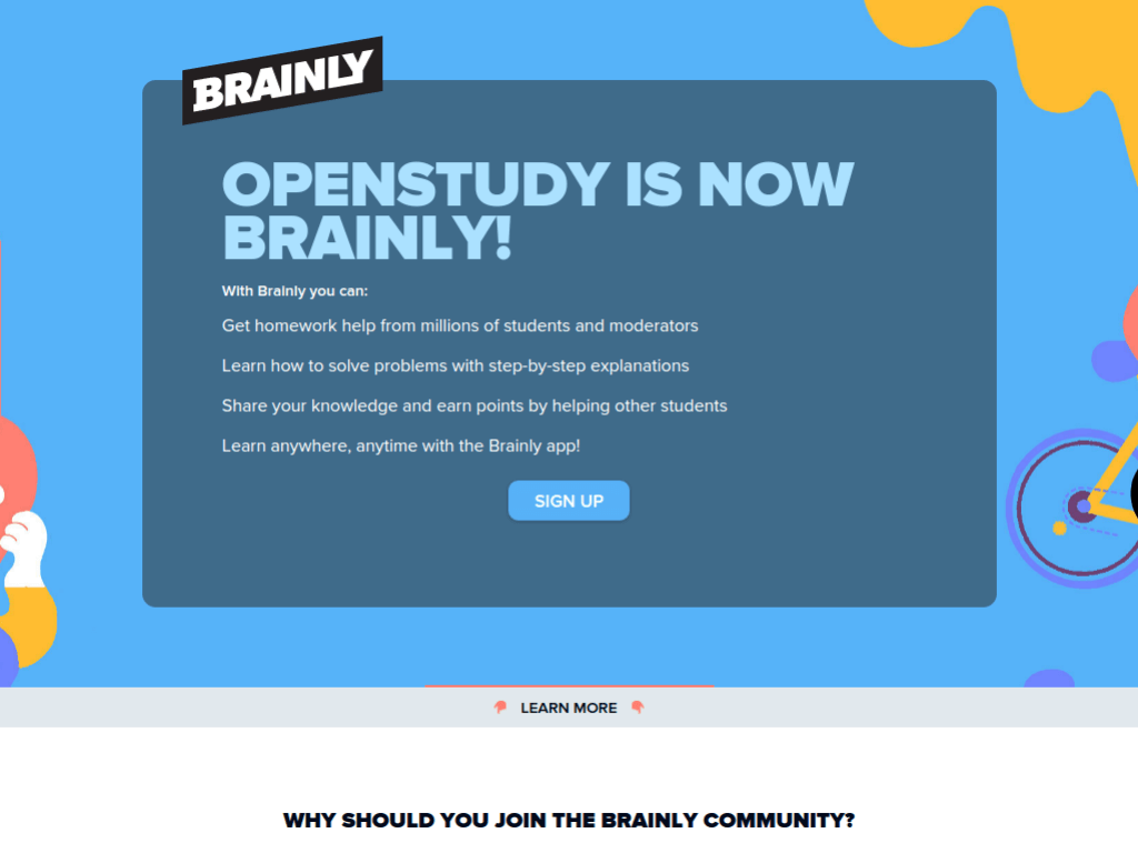 Homepage screenshot of OpenStudy
