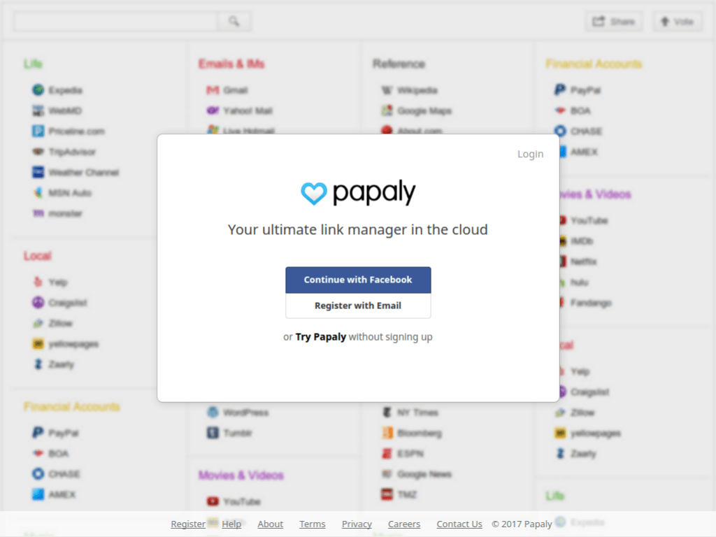 Homepage screenshot of Papaly
