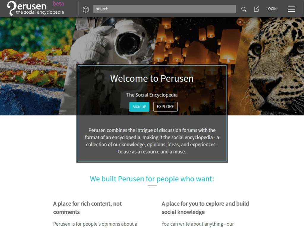 Homepage screenshot of Perusen