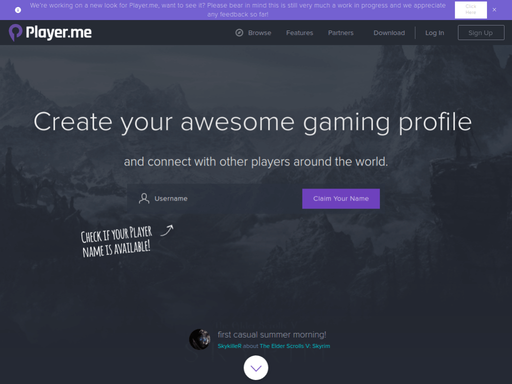 Homepage screenshot of Player.me