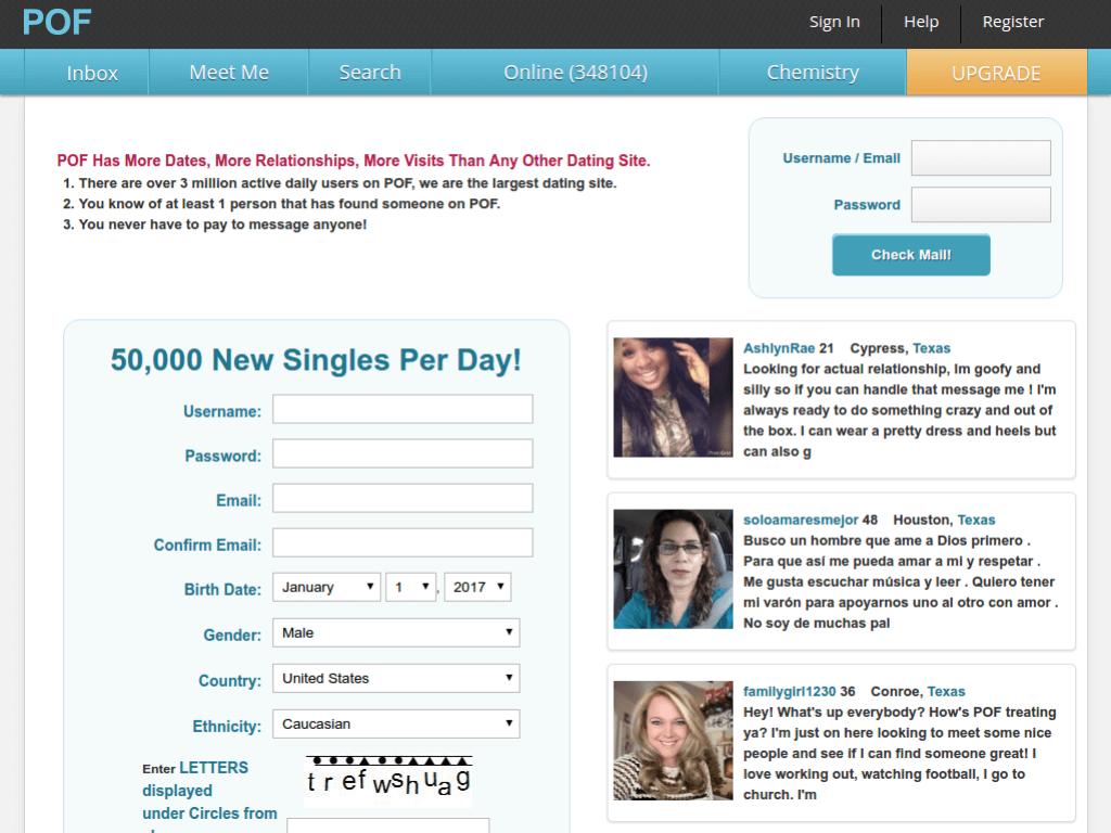 Homepage screenshot of Plenty Of Fish