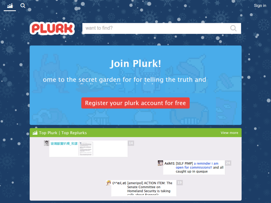 Homepage screenshot of Plurk