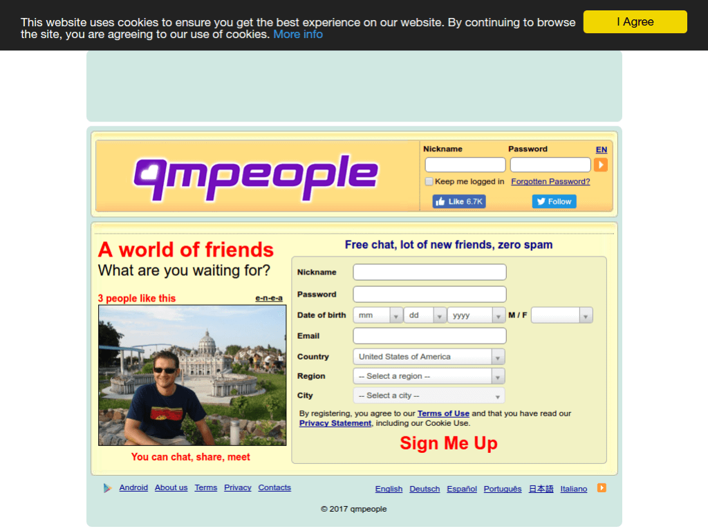 Homepage screenshot of qmpeople