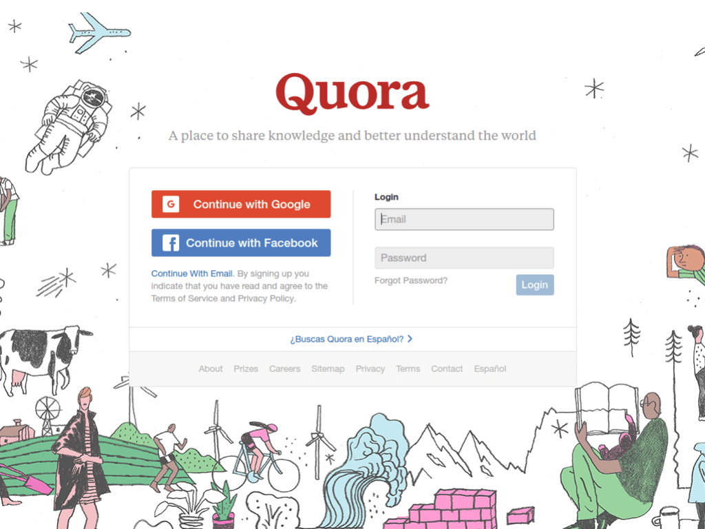 Homepage screenshot of Quora