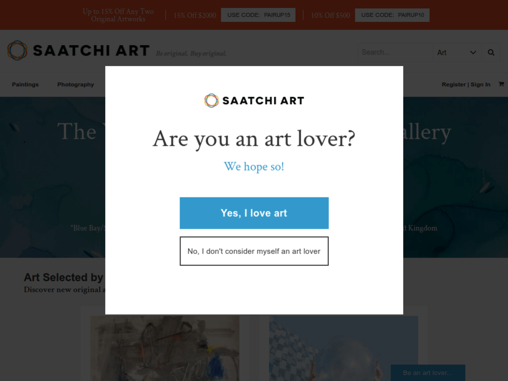 Homepage screenshot of Saatchi Art