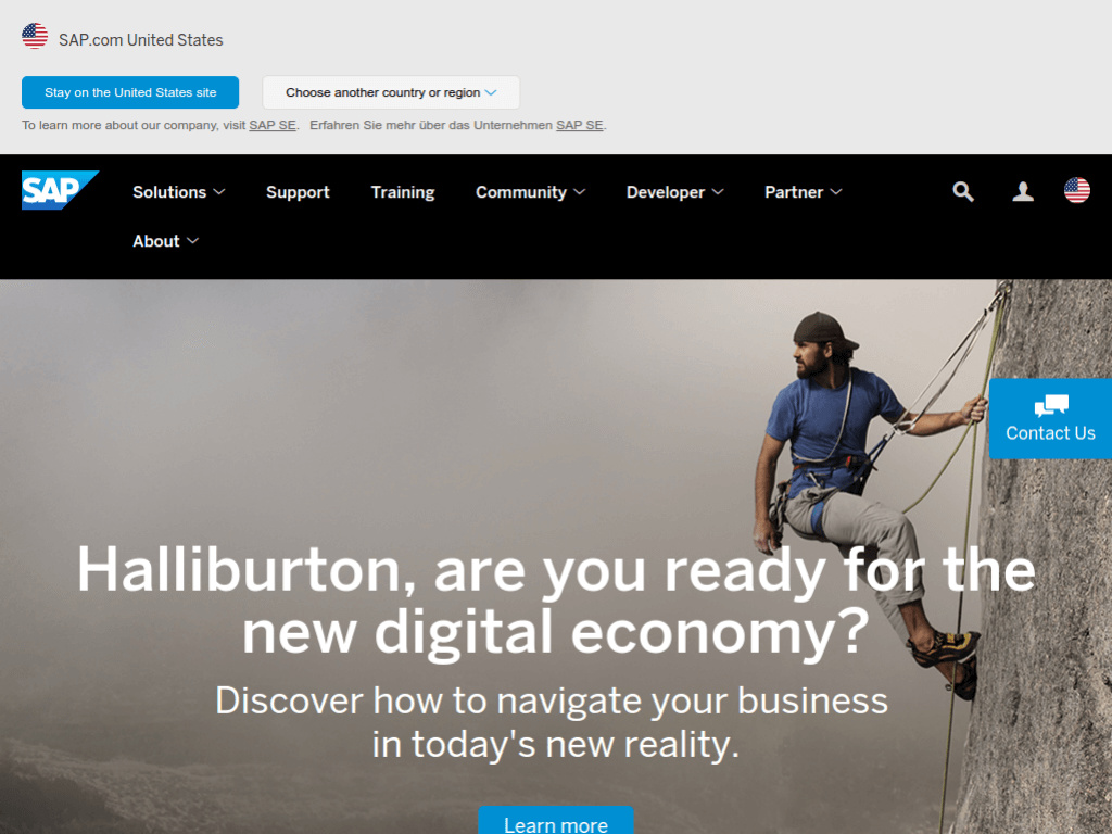 Homepage screenshot of SAP