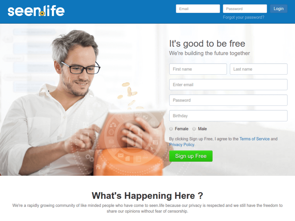 Homepage screenshot of SeenLife