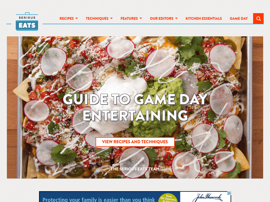 Homepage screenshot of Serious Eats