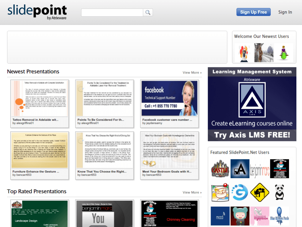 Homepage screenshot of Slide Point