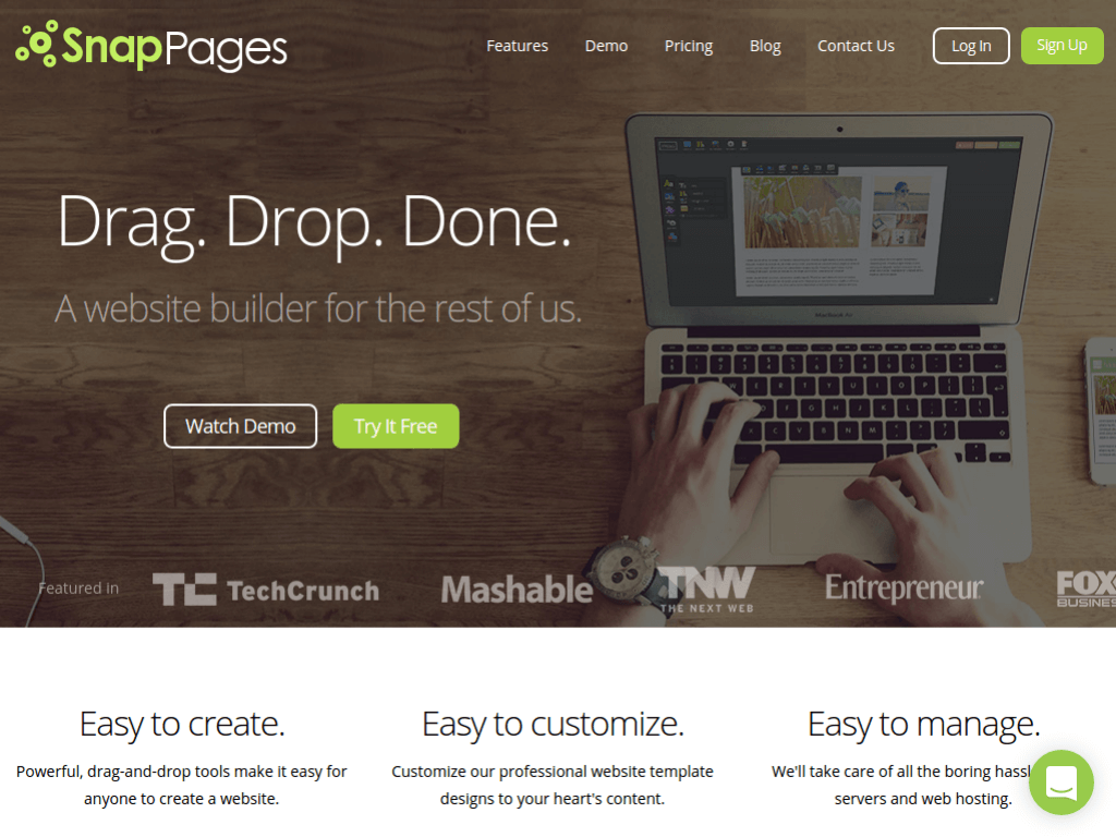 Homepage screenshot of SnapPages