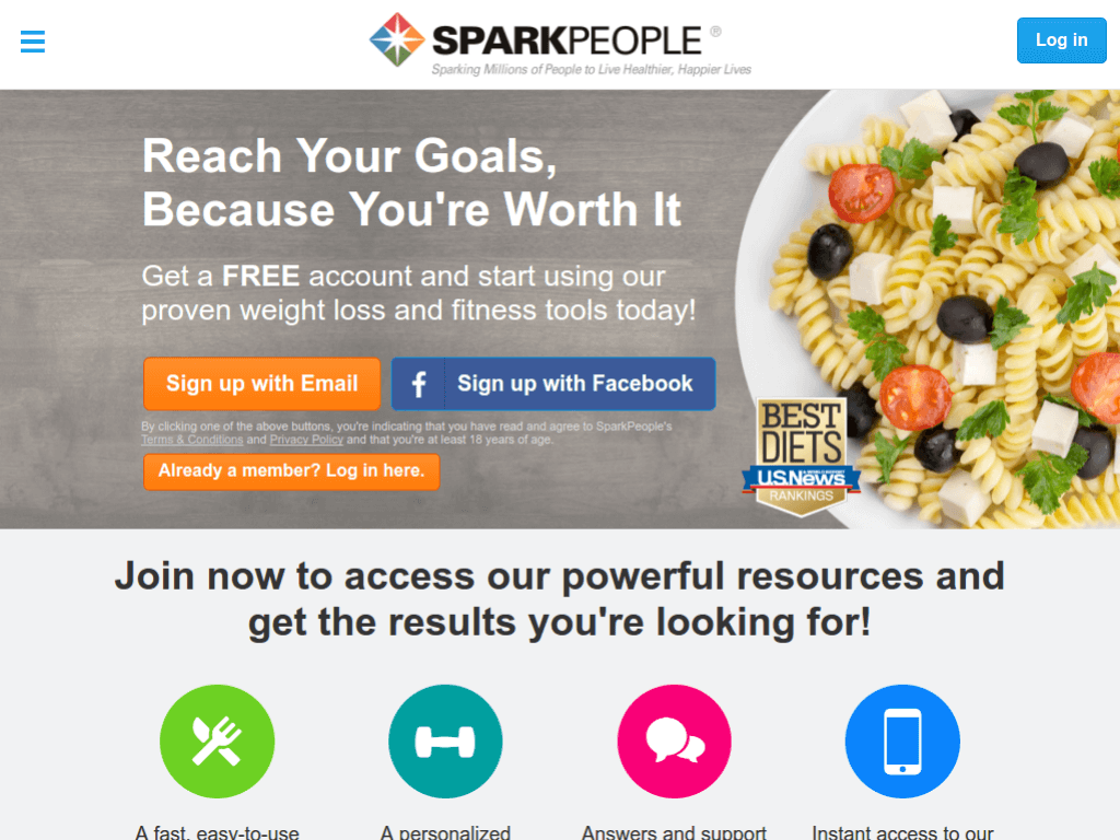 Homepage screenshot of Spark People