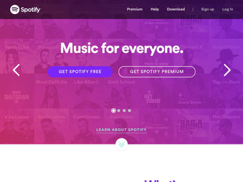 Homepage screenshot of Spotify