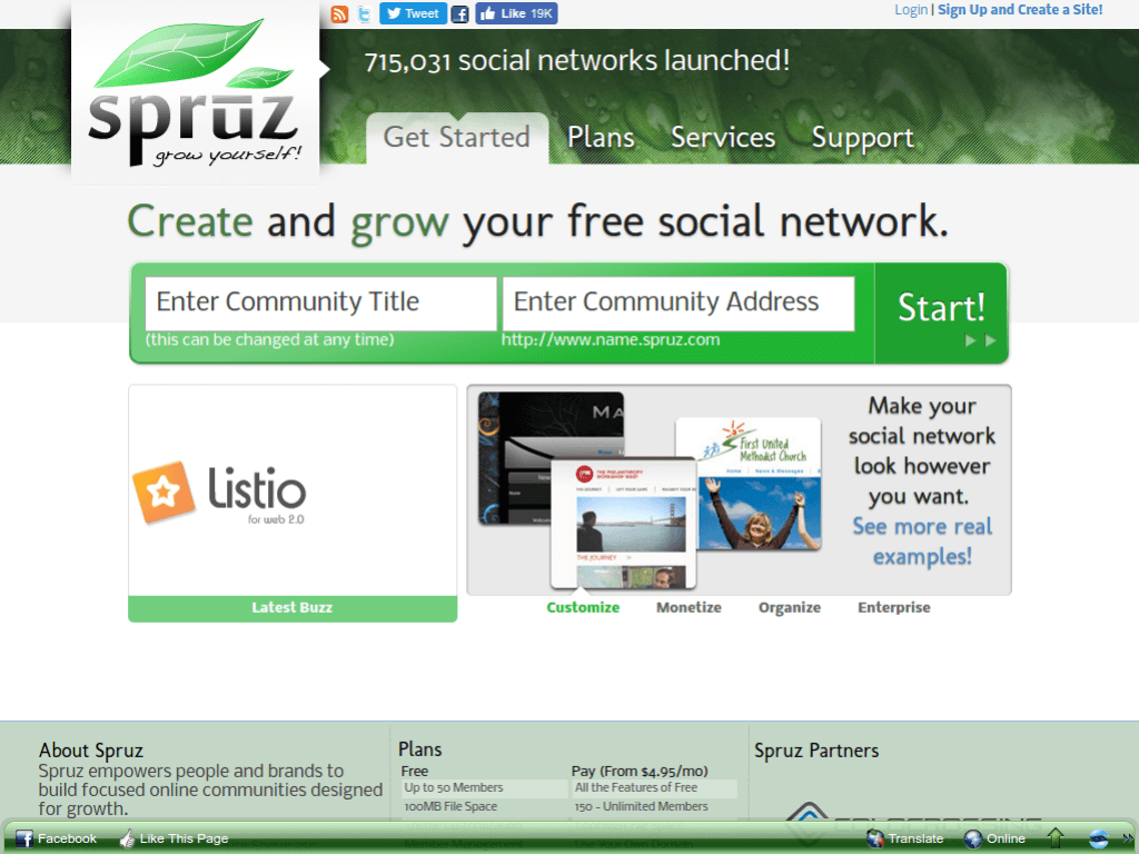 Homepage screenshot of Spruz