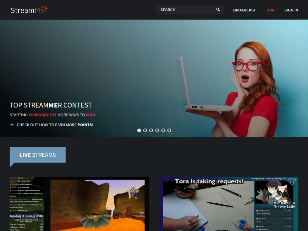 Homepage screenshot of StreamMe
