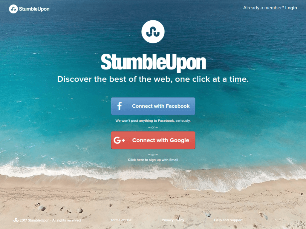Homepage screenshot of StumbleUpon