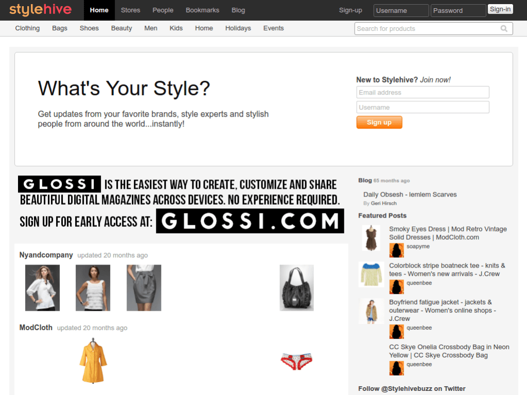 Homepage screenshot of Style Hive
