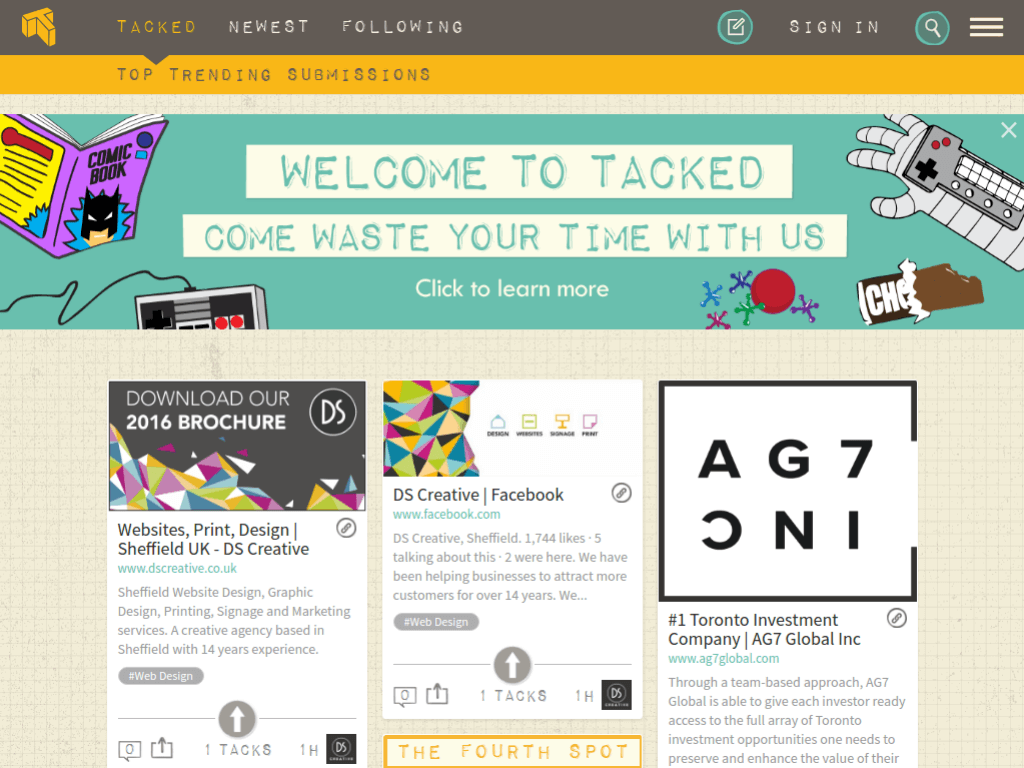 Homepage screenshot of Tacked
