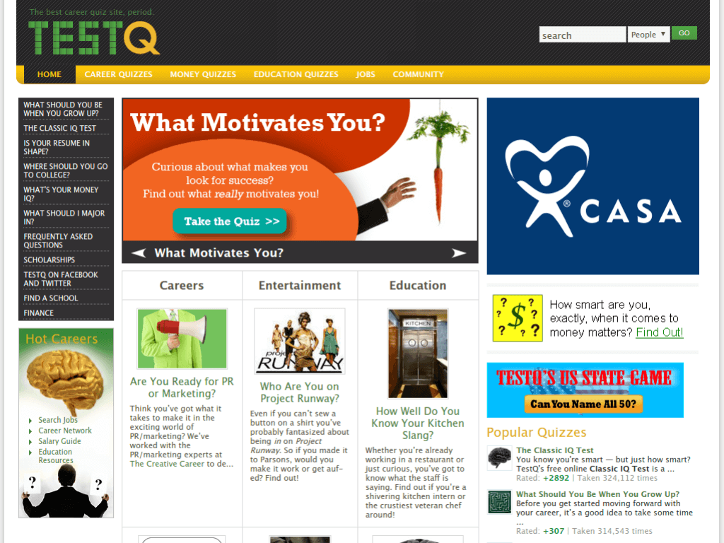 Homepage screenshot of Test Q
