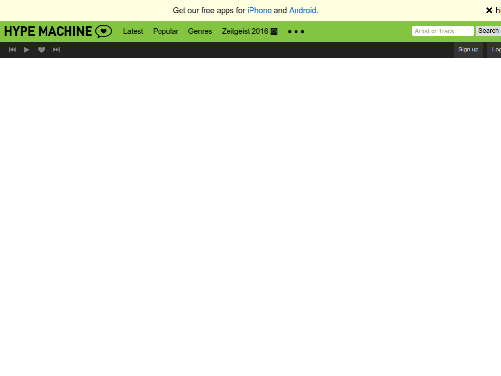 Homepage screenshot of The Hype Machine
