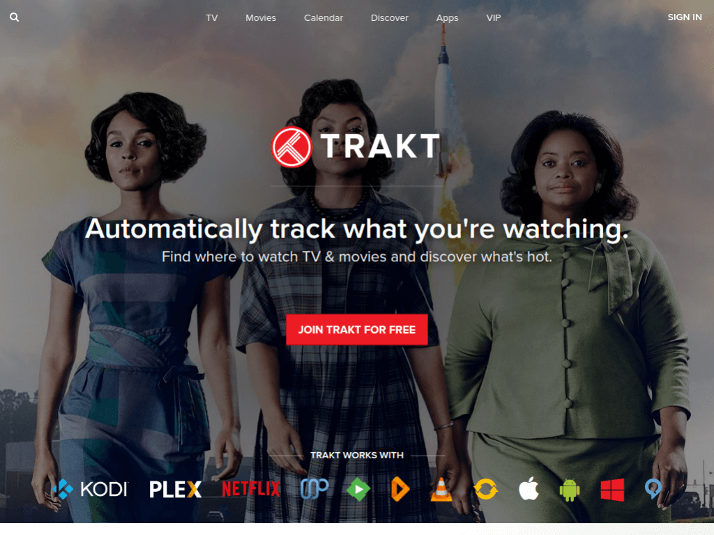 Homepage screenshot of Trakt