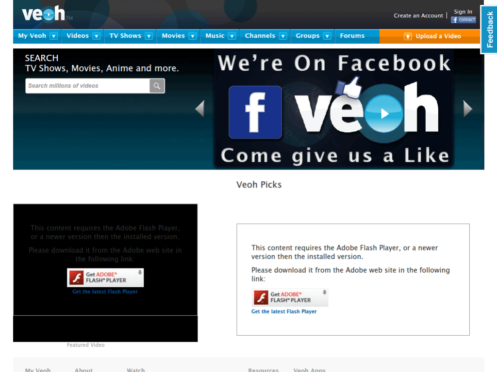 Homepage screenshot of Veoh
