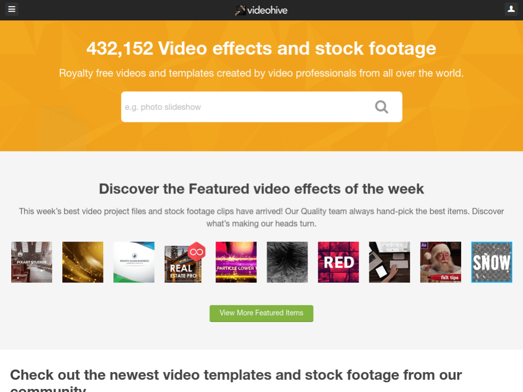 Homepage screenshot of VideoHive