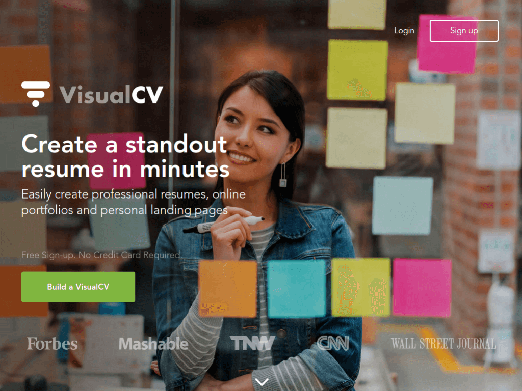 Homepage screenshot of Visual CV